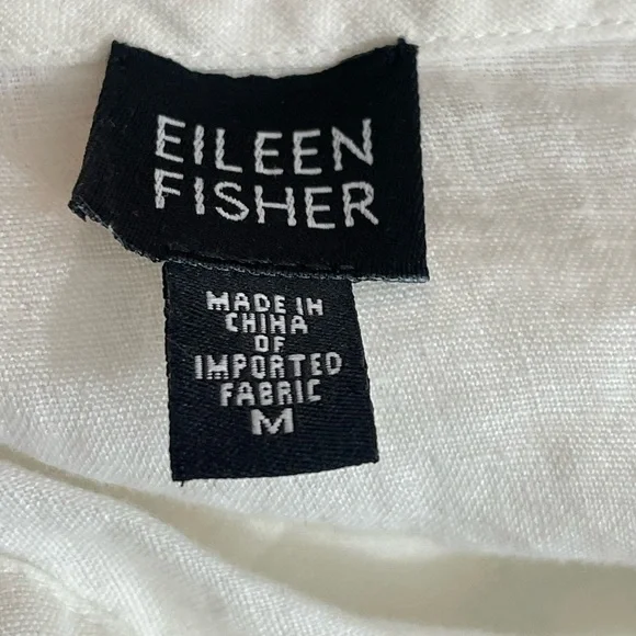 Eileen Fisher Women’s Size M Long Sleeve Round Neck White Irish Linen Blouse - Picture 5 of 5